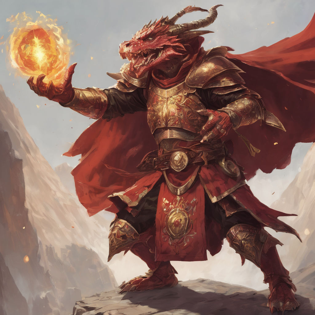 A male red Dragonborn wizard from DnD who is wearing red and... by Cal ...