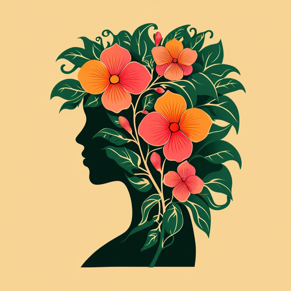 Modern Minimalist Female Silhouette with Vibrant Floral Design Art