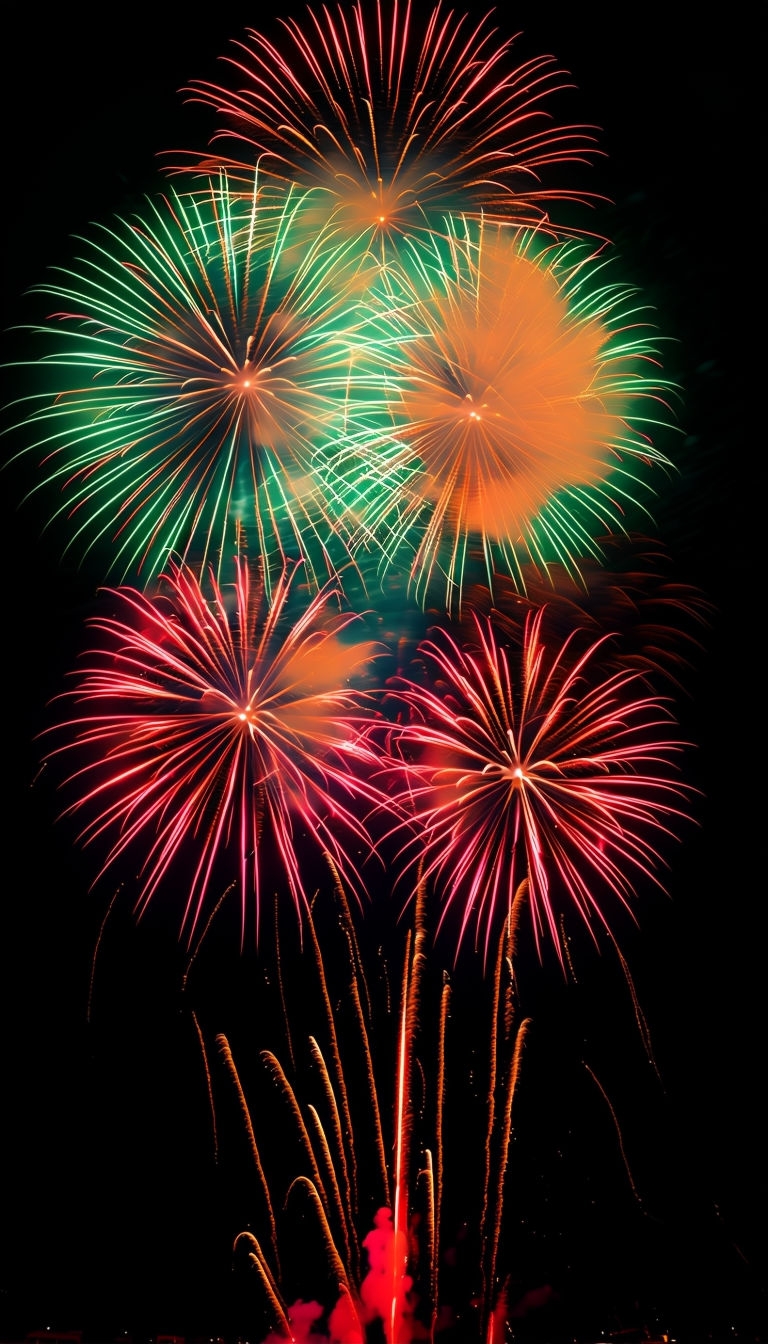 Vibrant Fireworks Display in Night Sky Mobile Wallpaper