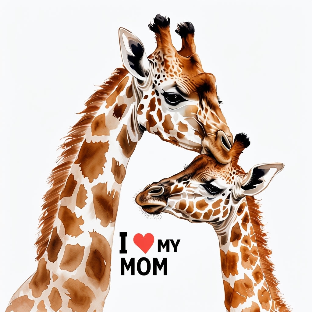 Heartwarming Giraffes with I ♥ MY MOM Text Illustration Mug