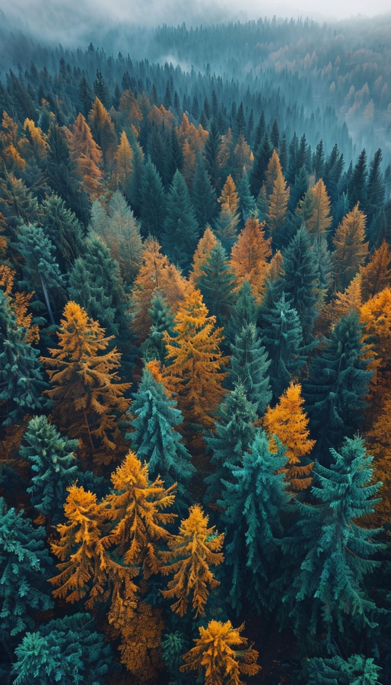 Aerial View of Vibrant Autumn Forest Landscape Mobile Wallpaper