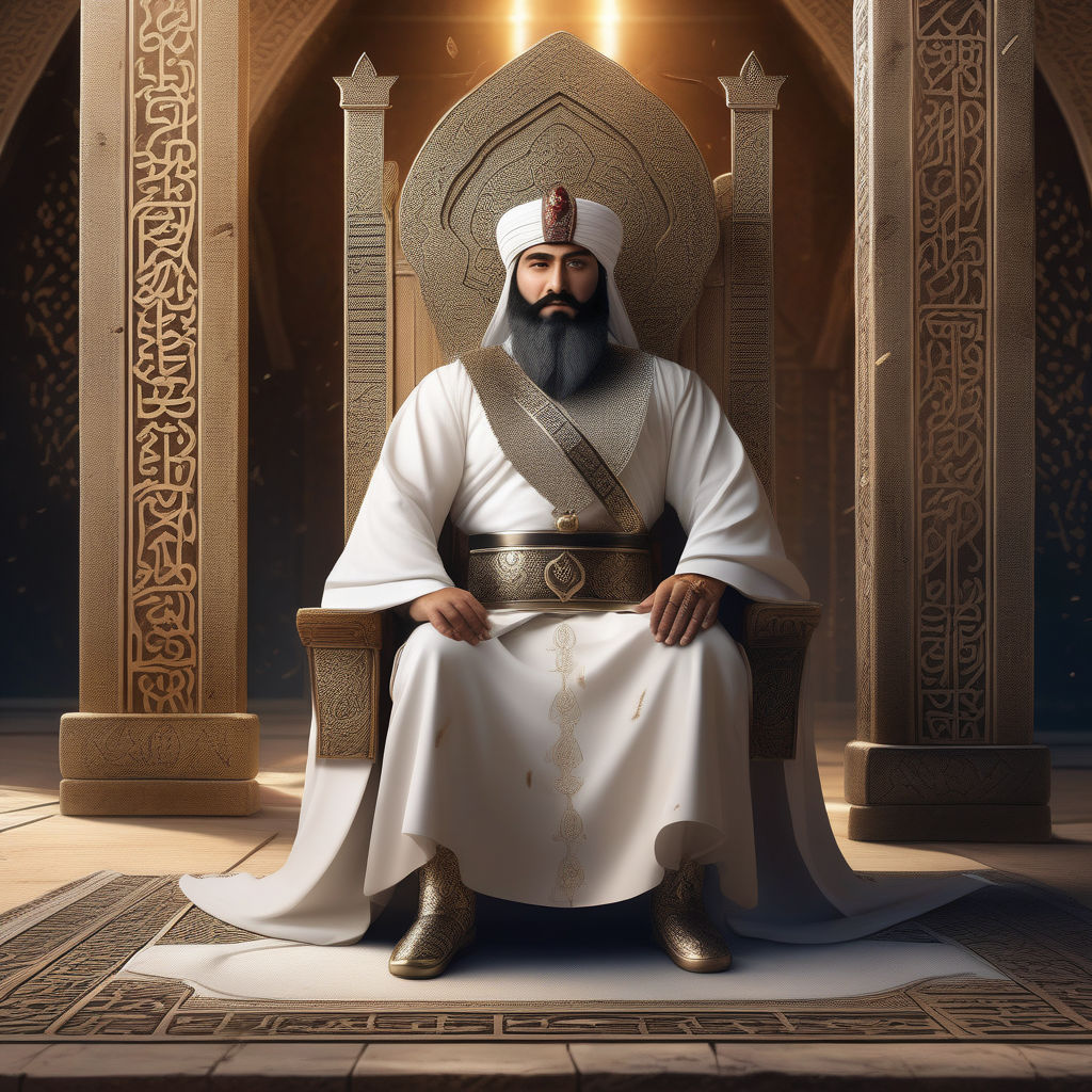 The Seljuk sultan of Türkiye sitting on his throne. There ar... by ...