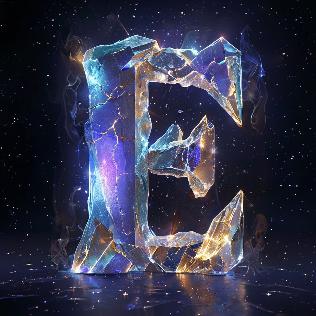 Luminous Surreal Crystal Letter E Monogram Design