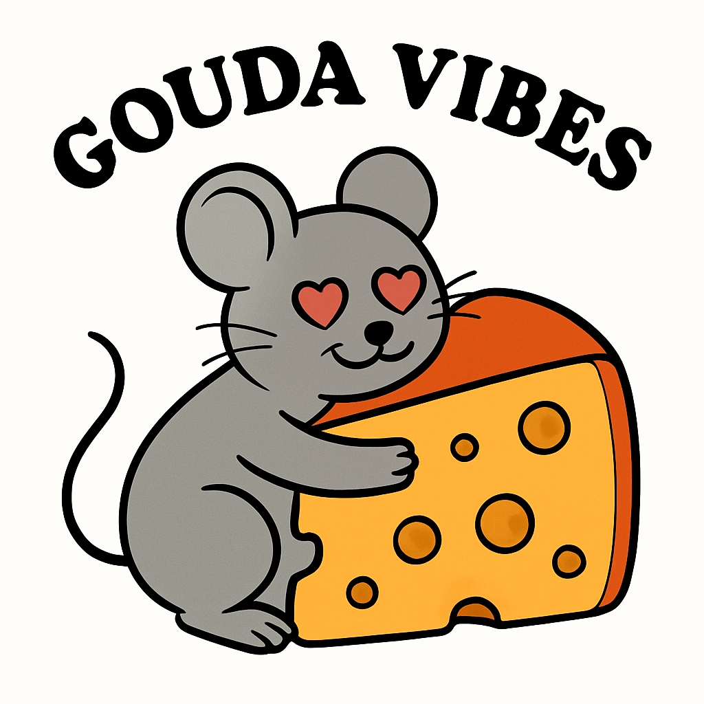 Cute Gray Mouse with Cheese and Gouda Vibes Illustration Mug
