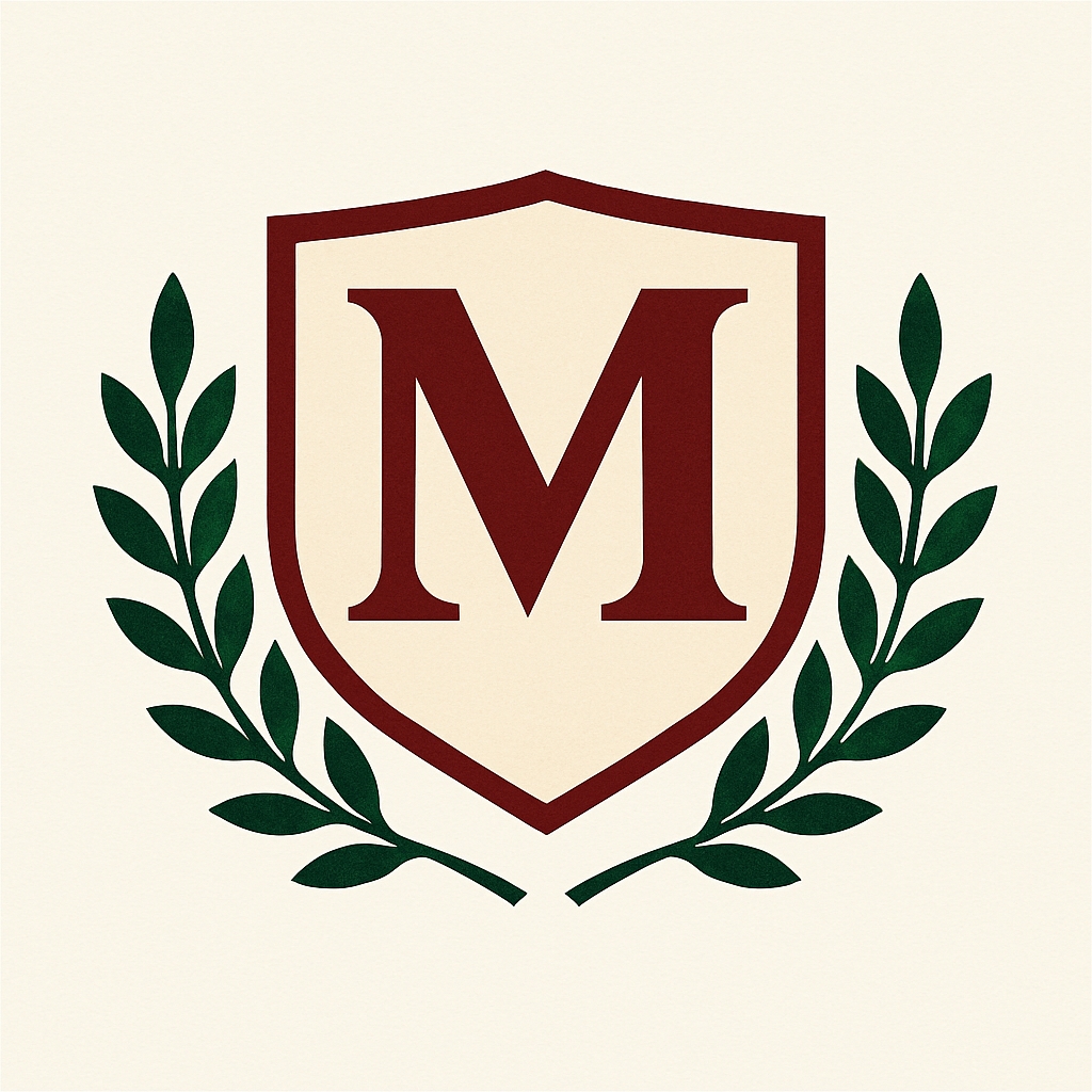 Elegant Burgundy Shield Emblem with Laurel Wreaths Monogram