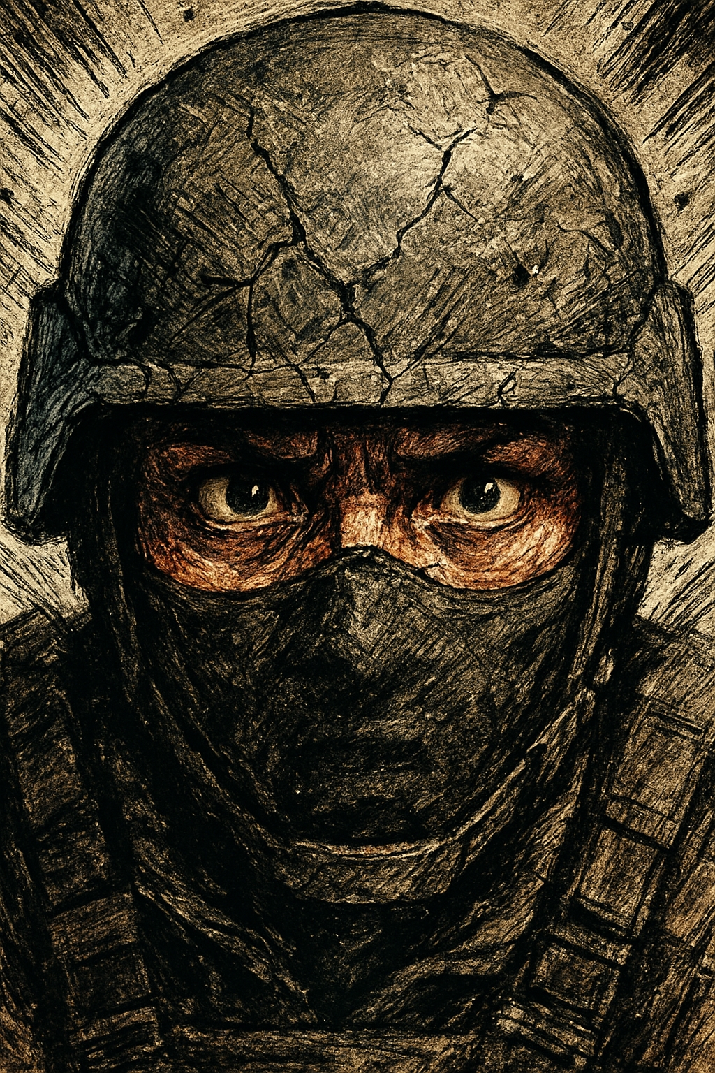 Intense Soldier Portrait in Sketch Style with Rugged Details Art