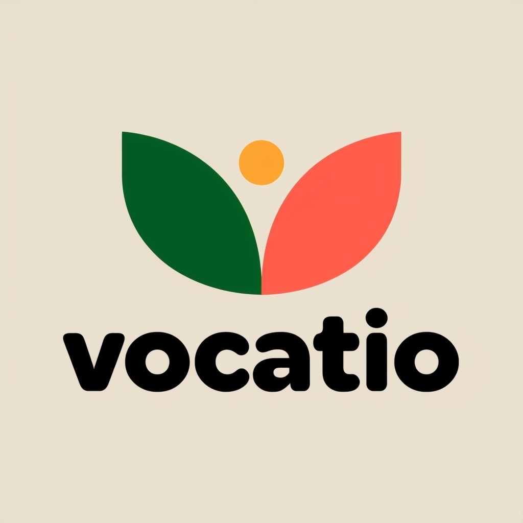 Minimalist Modern Vocatio Logo with Leaf Shapes and Amber Figure