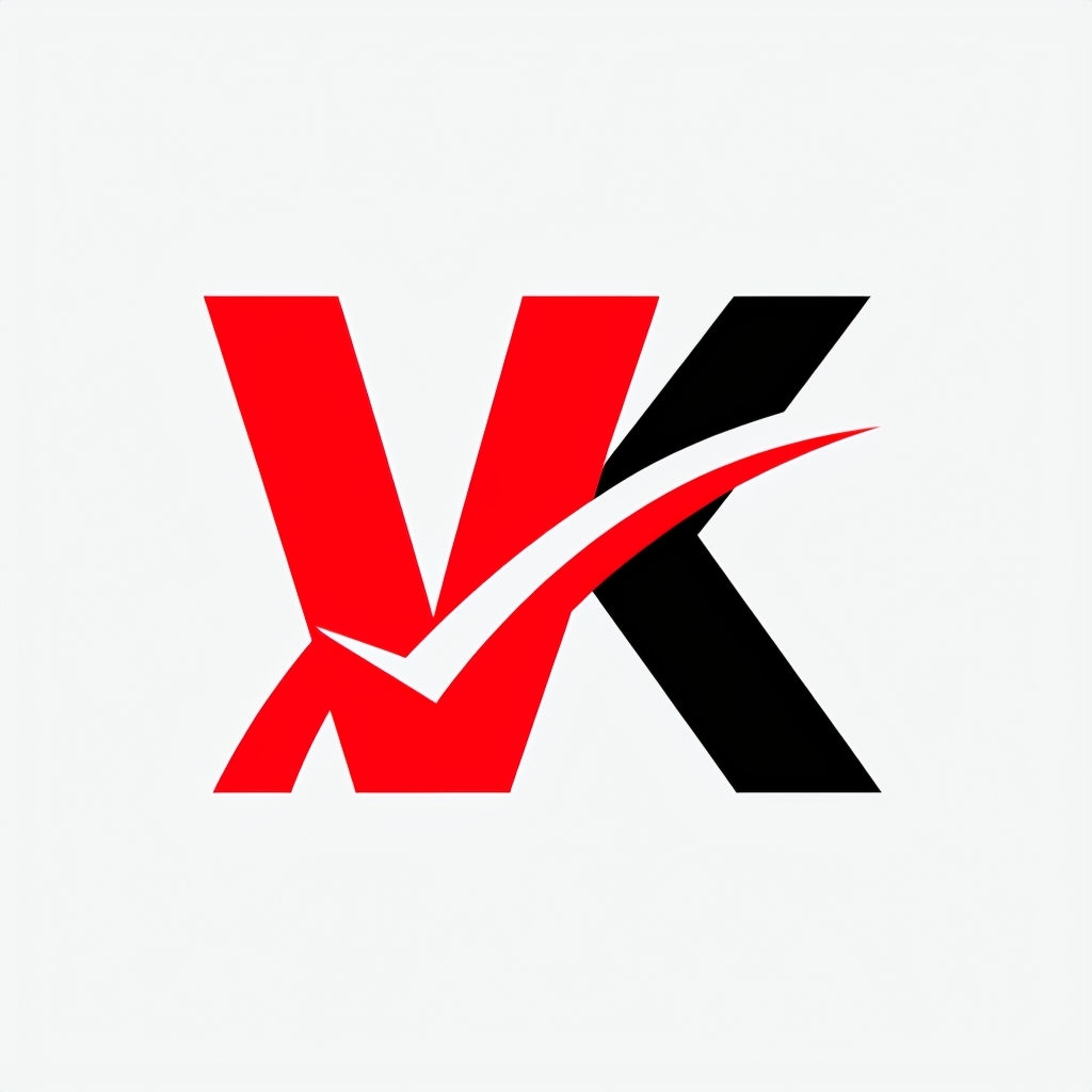 Bold Minimalist VK Logo Design with Red and Black Colors Monogram