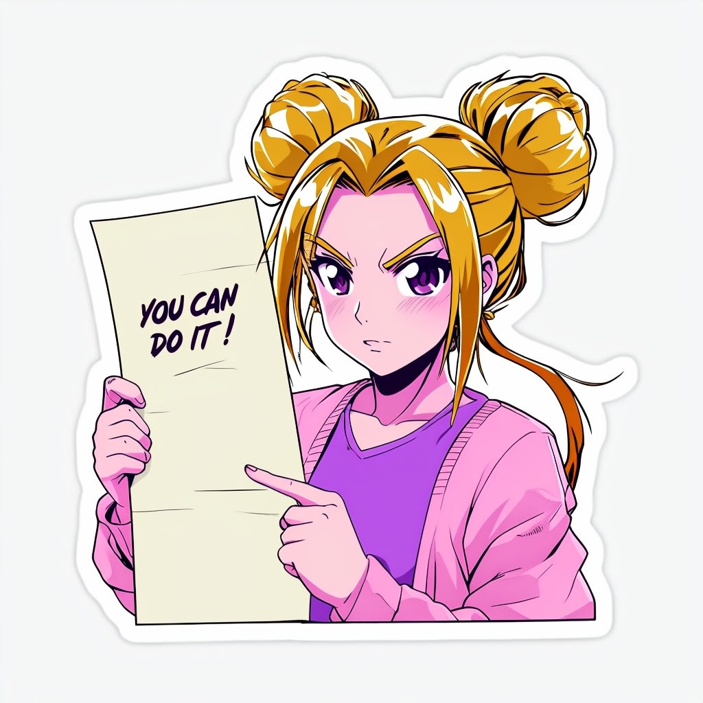 Energetic Anime Character Motivational Sticker with Inspiring Message