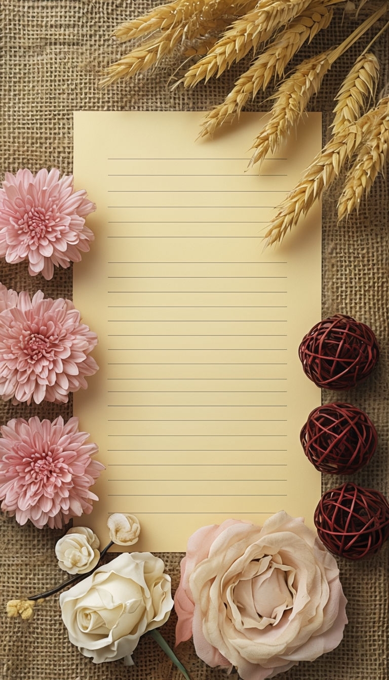 Charming Still Life with Yellow Paper and Floral Arrangements Mockup