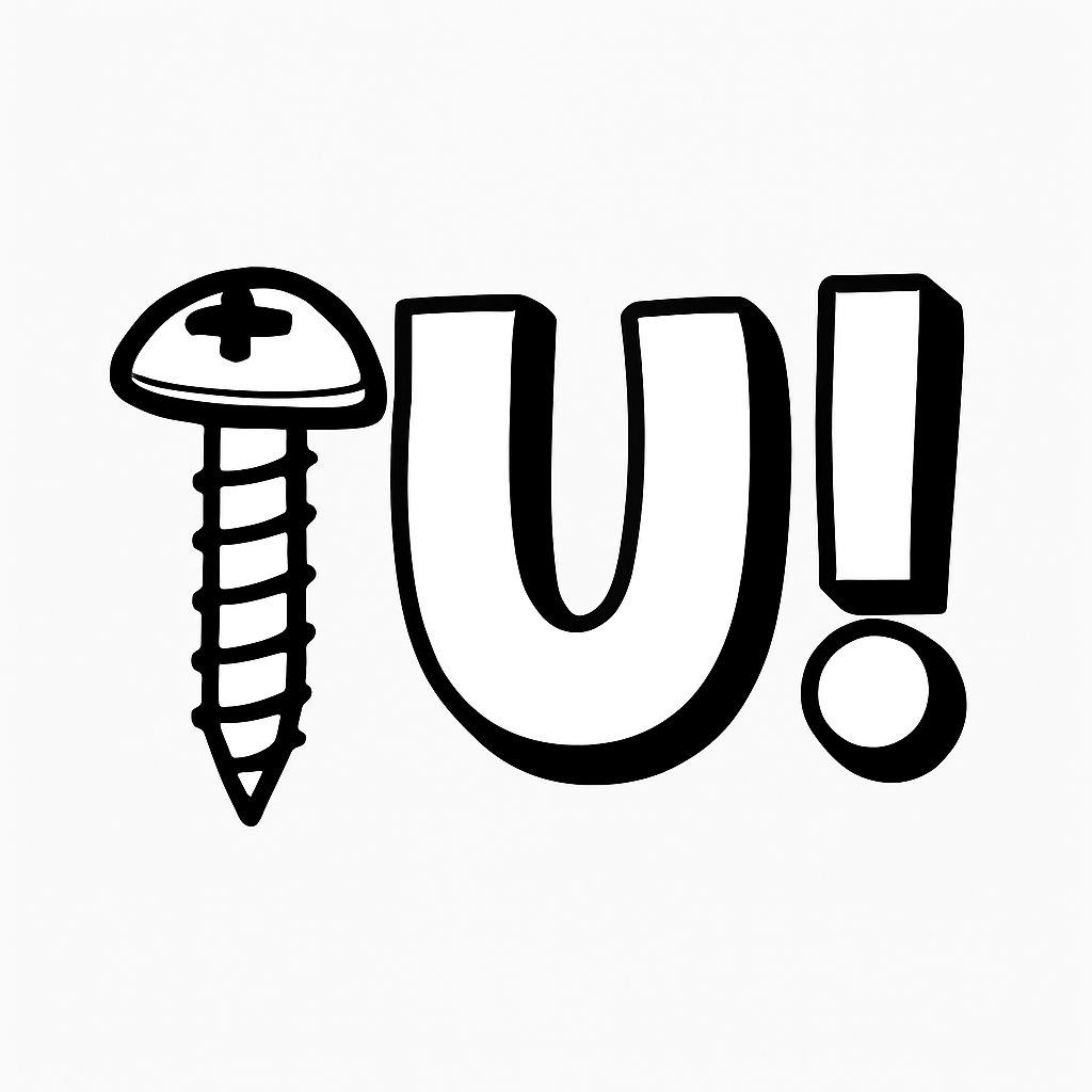 Playful Cartoon U! Illustration with Screw Detail Sticker