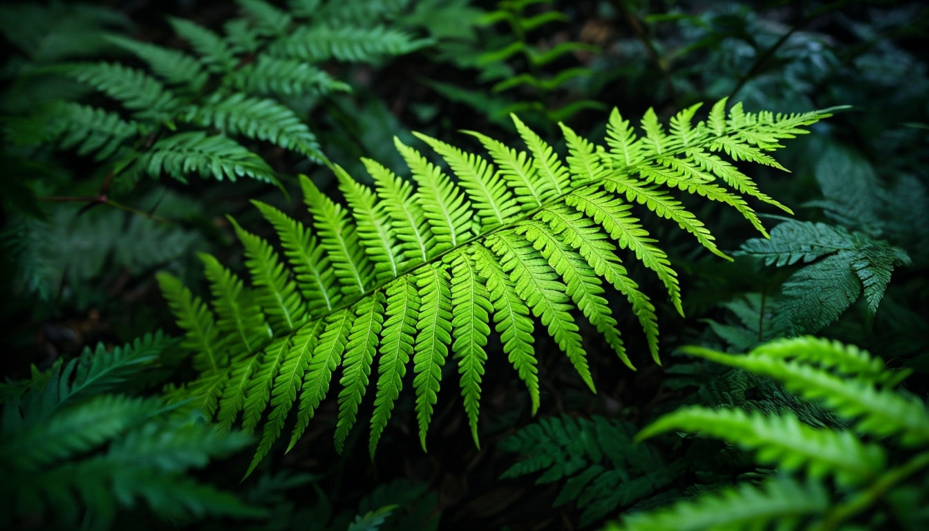 Lush Green Fern Leaves Close-Up Nature Photography Background