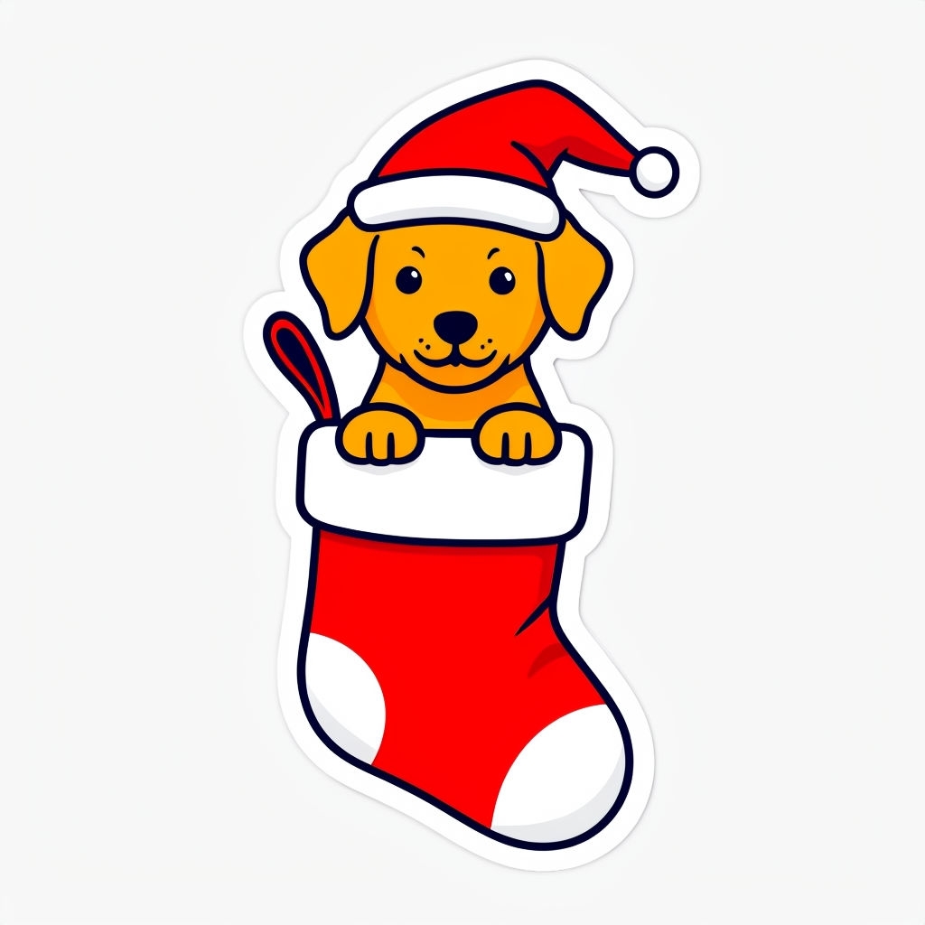 Cheerful Golden Labrador Puppy in Christmas Stocking Sticker