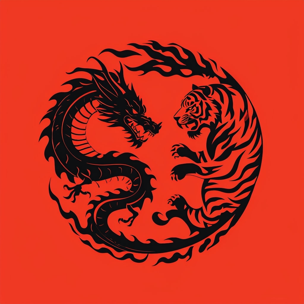 Bold Black Dragon and Tiger Yin-Yang Logo Design