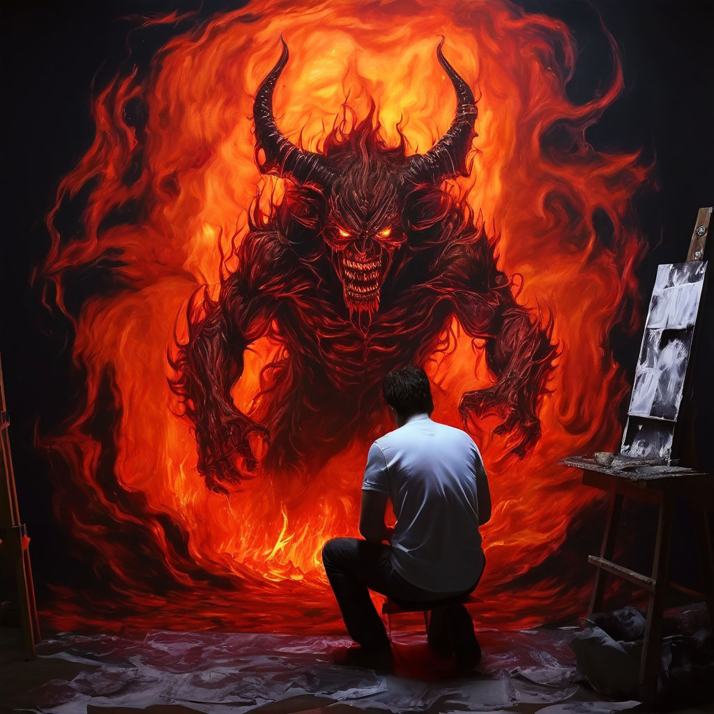 Make an paintable drawing of a demon capturing a human in a ... by Anurag Sachin Venkatanandan ...