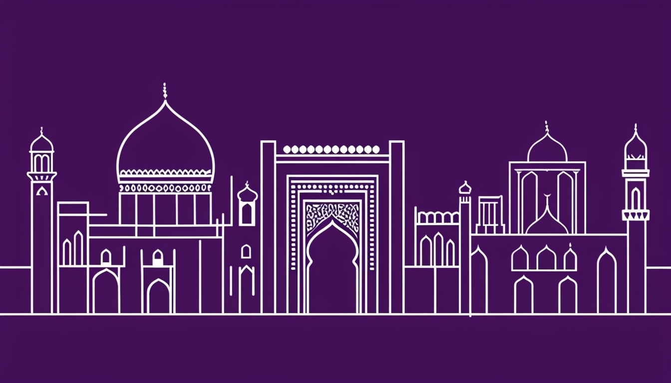 Minimalist Purple Islamic Cityscape Line Art Background