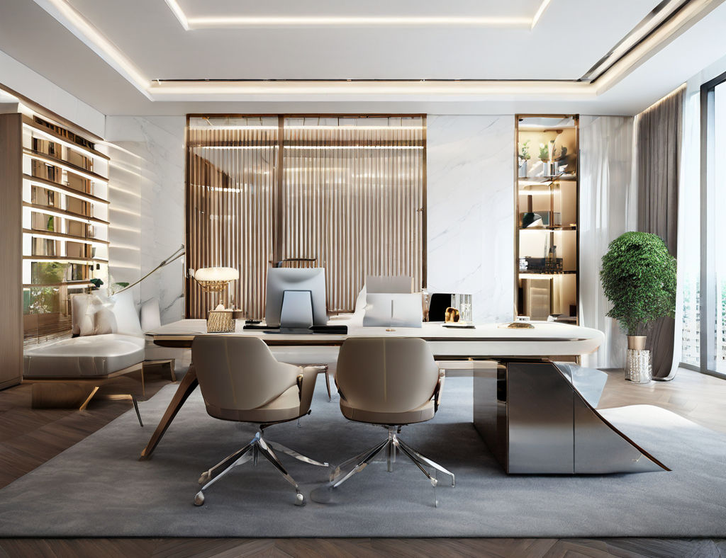 Office interior with modern and luxurious theme by Abhilasha Jadhav