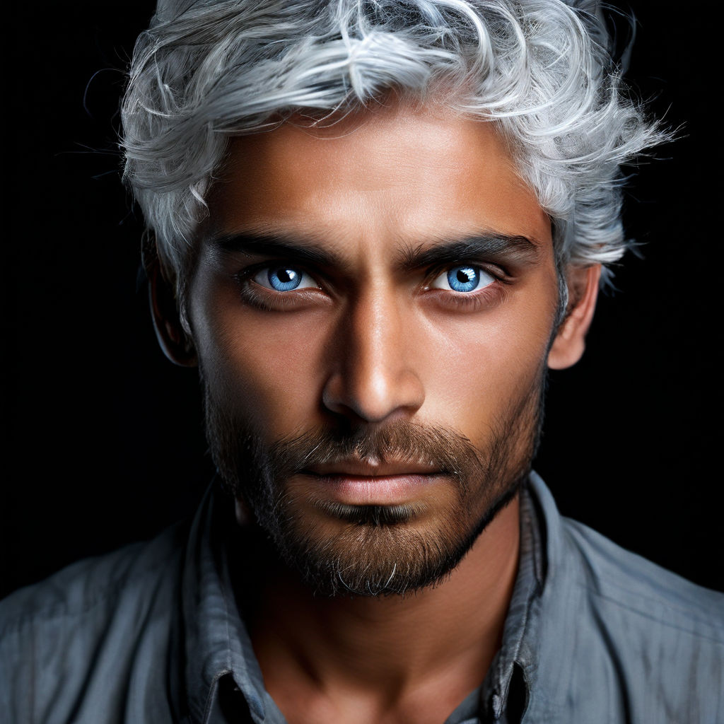 Blue eye and silver hair man of 26 years old india face high... by ...