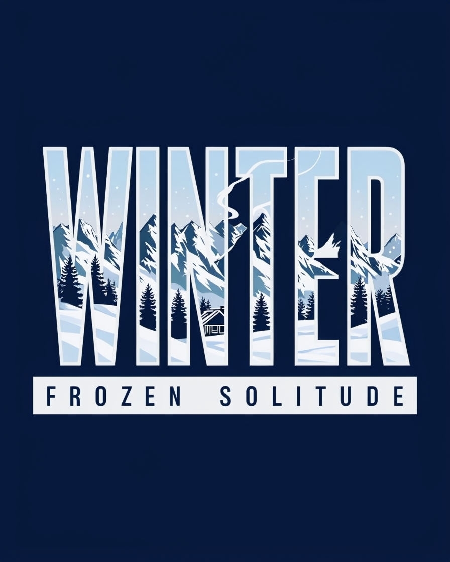 Serene Winter Typography Design with Snowy Landscape Poster