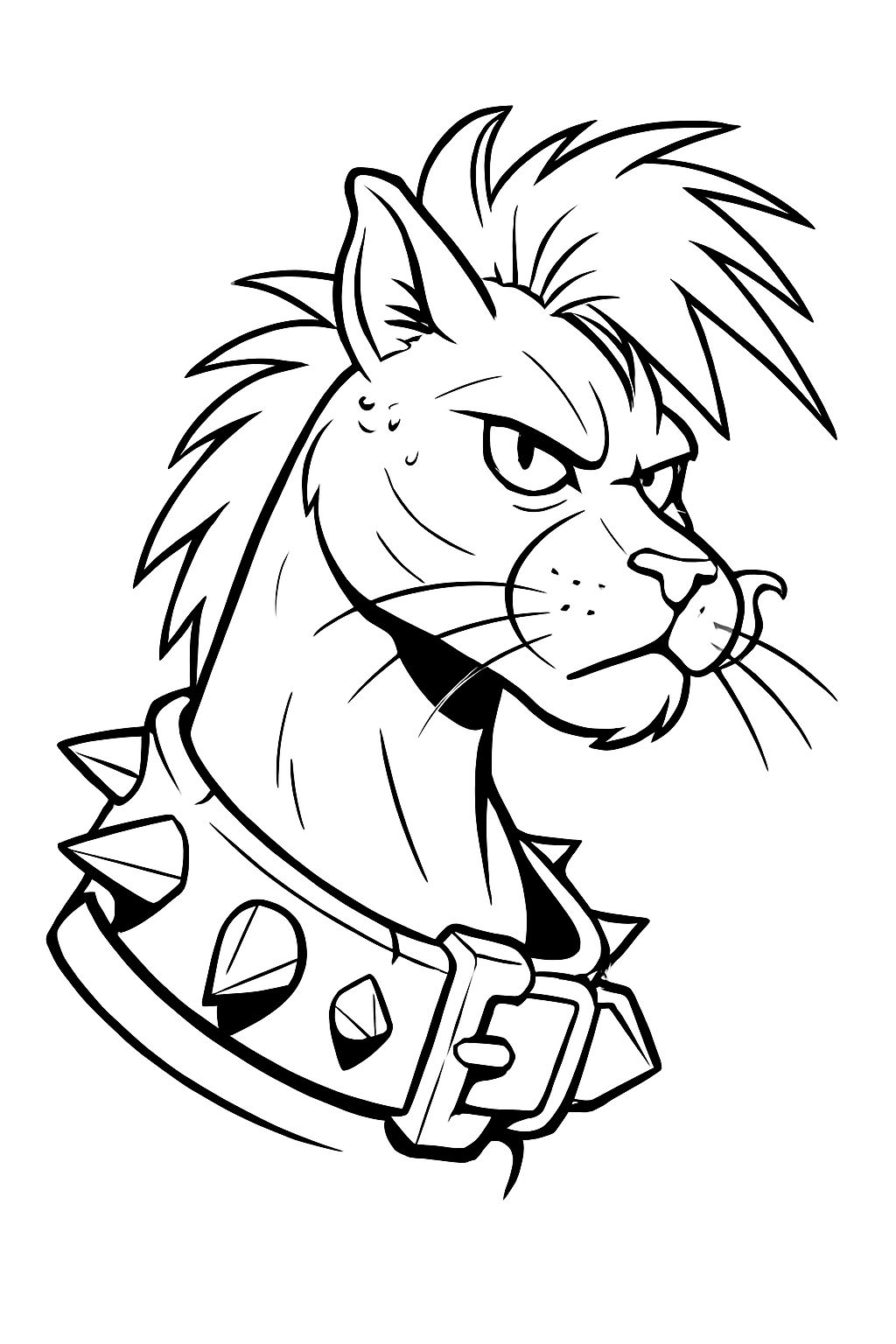 Fierce Cartoon Lion Character Line Art for Coloring Book Pages