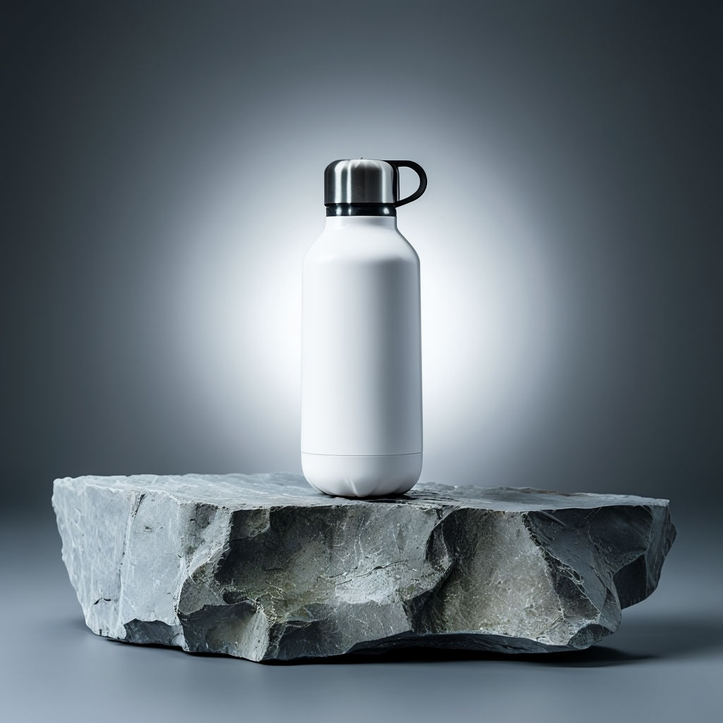 Sleek Modern Water Bottle on Slate Rock Minimalist Art