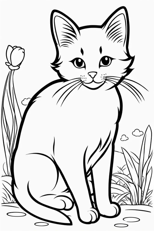 Drawing a Cat in cartoon style for kids without coloring. Th... by ...