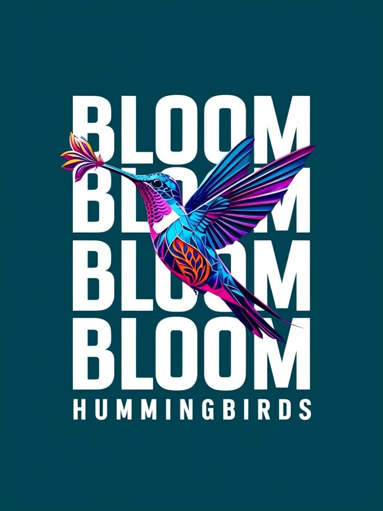 Vibrant Geometric Hummingbird and Bloom Art T-Shirt