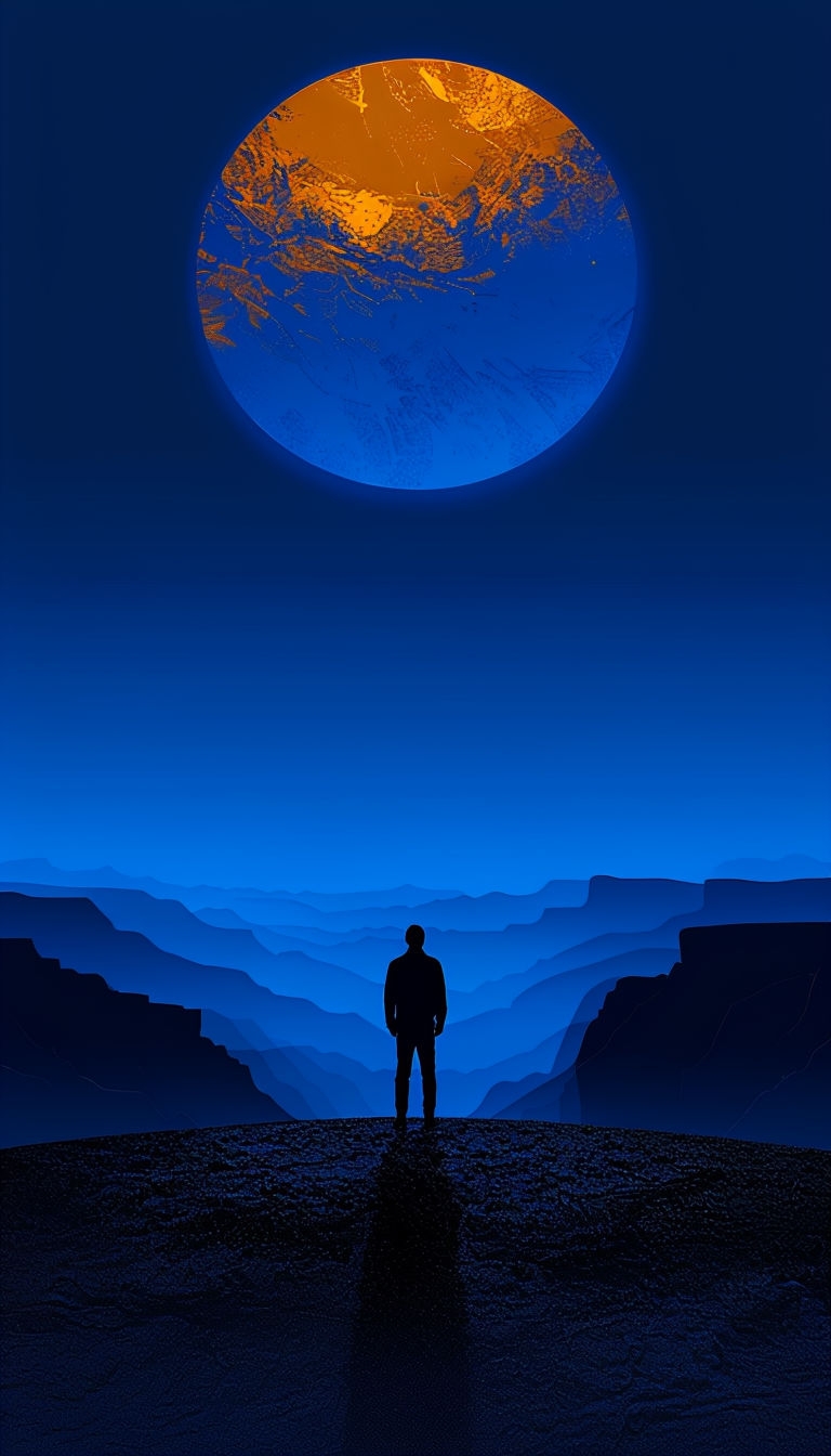 Serene Blue Landscape with Silhouette and Celestial Body Phone Case Cover