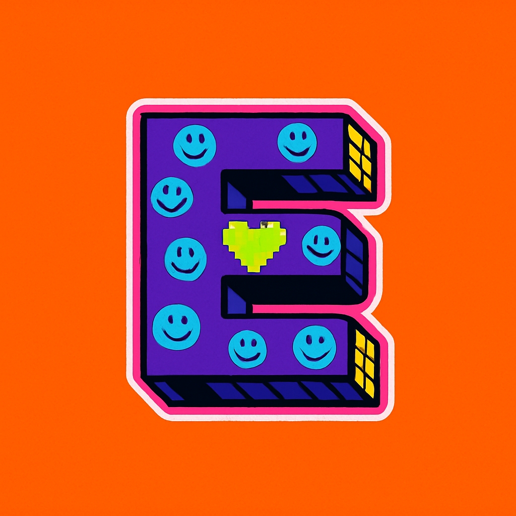 Vibrant Stylized 'E' Monogram with Playful Smileys Sticker