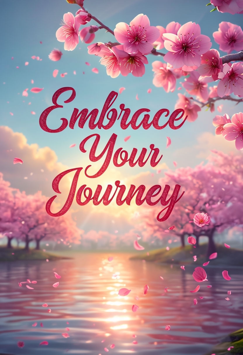 Embrace Your Journey Inspirational Quote Art with Cherry Blossoms Poster