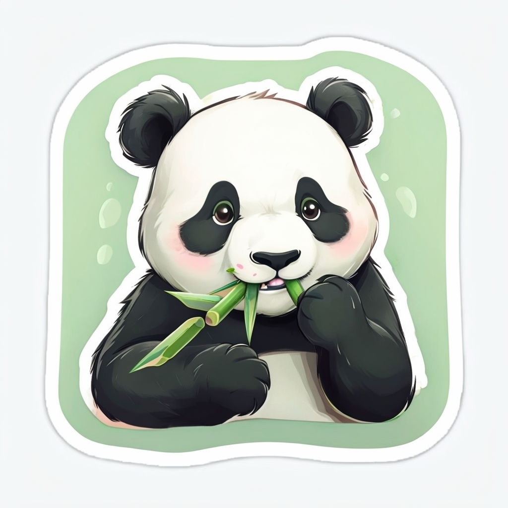 Adorable Panda Munching Bamboo Cartoon Sticker