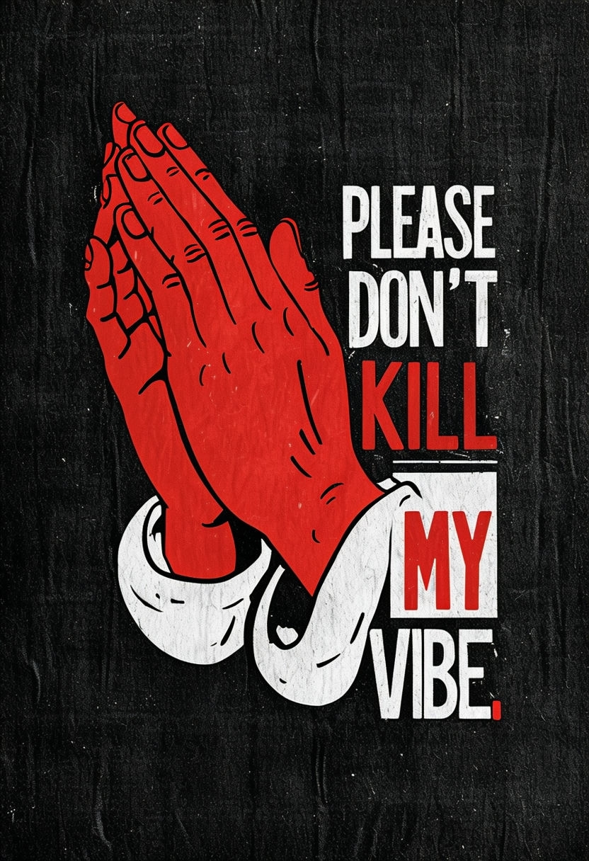 Praying Hands and Text 'Please Don't Kill My Vibe' Poster