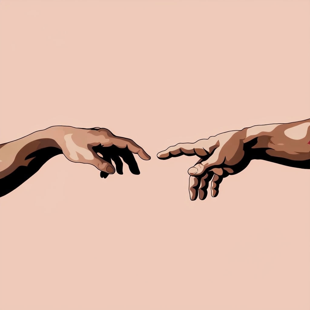 Minimalist Hands Reaching Toward Each Other Illustration Spotify Album Cover