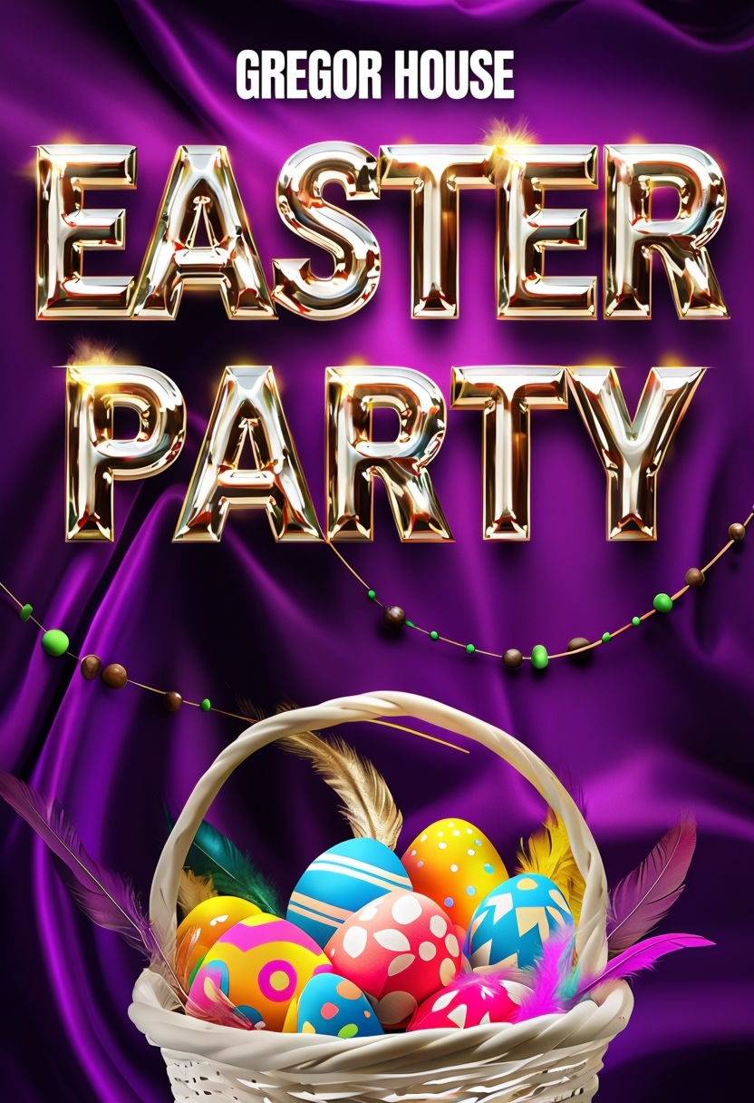 Vibrant Easter Party Poster with Colorful Eggs and Festive Details Cards & Invites