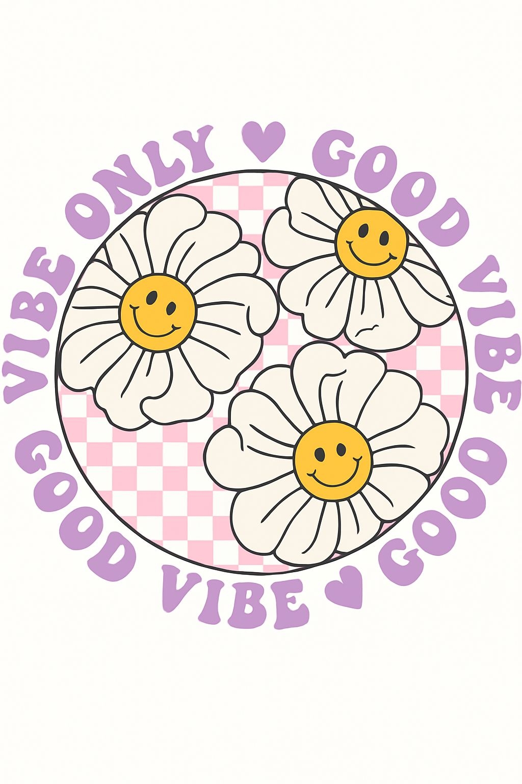 Cheerful Cartoon Daisies with Good Vibe Text T-Shirt