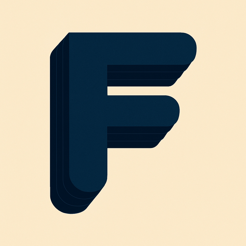 Navy Blue 3D Letter F Modern Abstract Artwork Monogram
