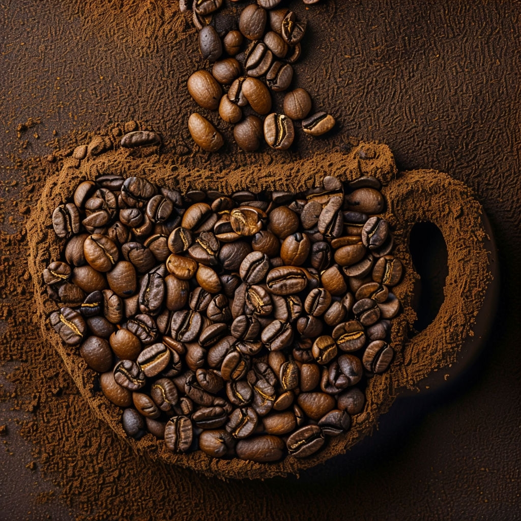 Artistic Coffee Beans Arrangement in Cup Close-Up Poster