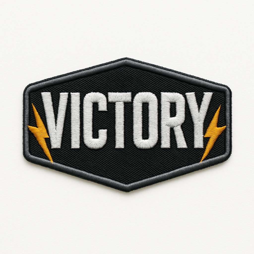 Bold Victory Embroidered Patch Design for Hats