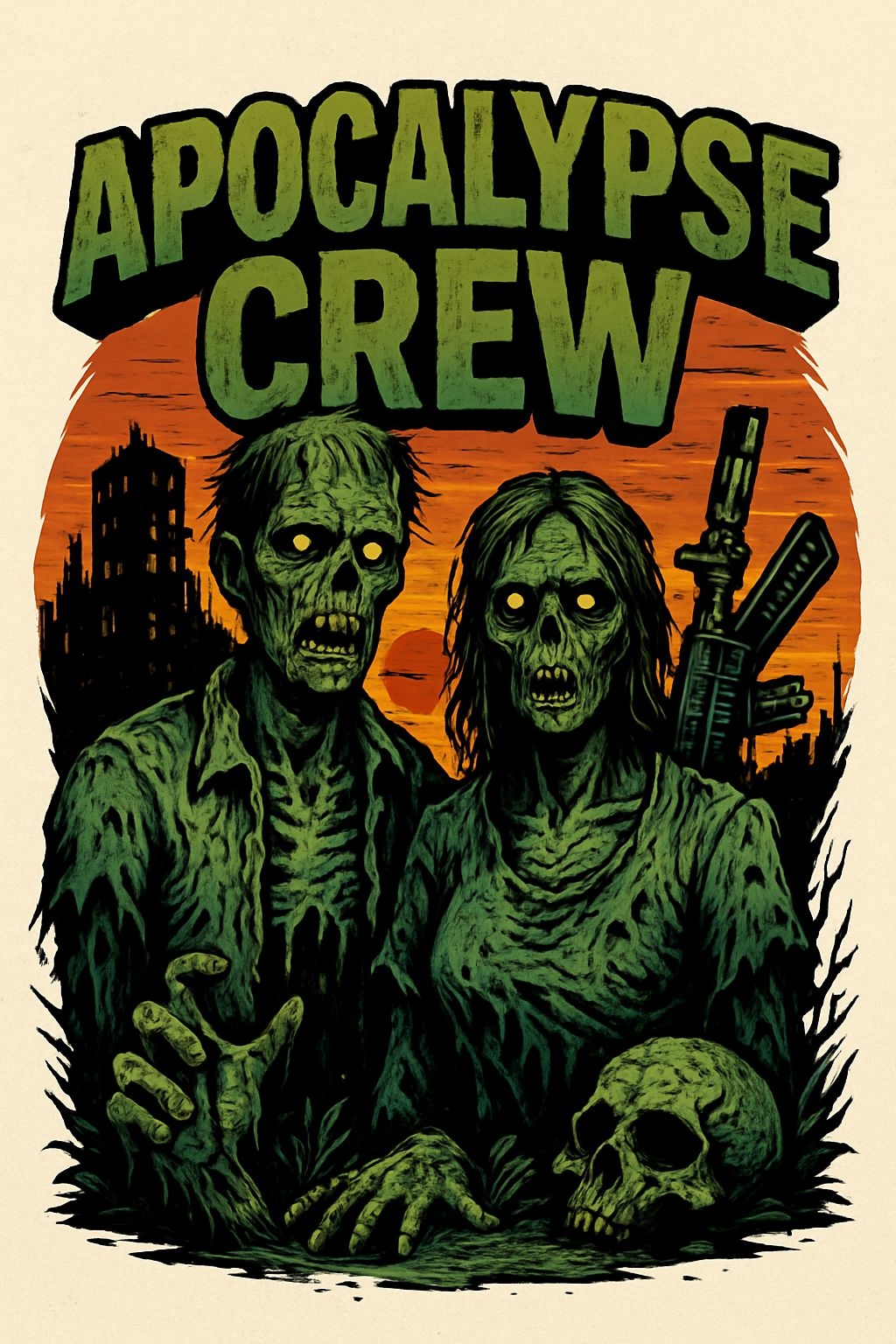 Eerie Apocalypse Crew Zombies Horror Illustration T-Shirt
