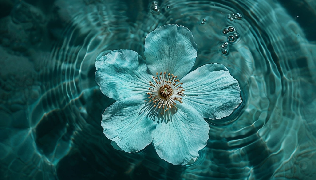 Serene Light Turquoise Flower on Teal Water Virtual Background