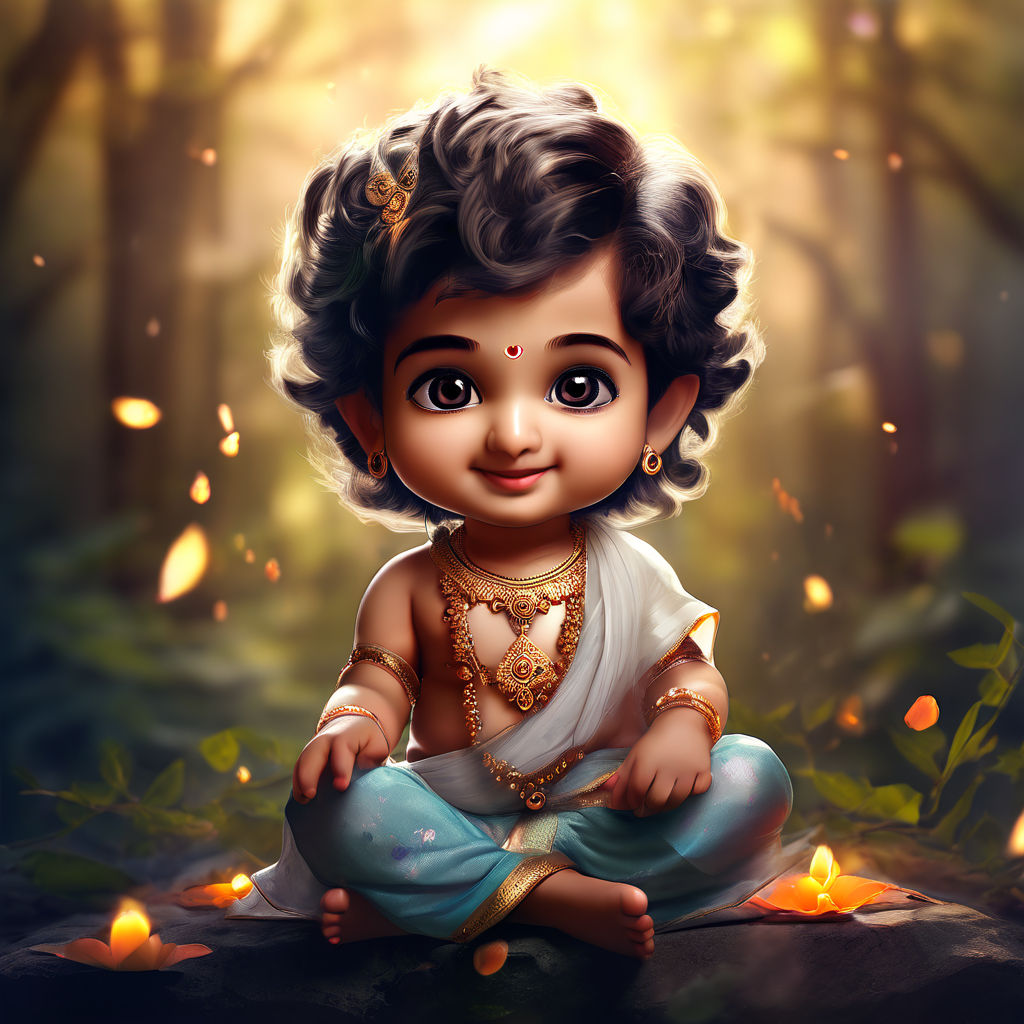 Create a cute fantasy art of cute hindu god lord krishna by Prashant ...