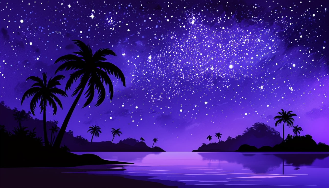 Serene Tropical Night Landscape with Stars Virtual Background