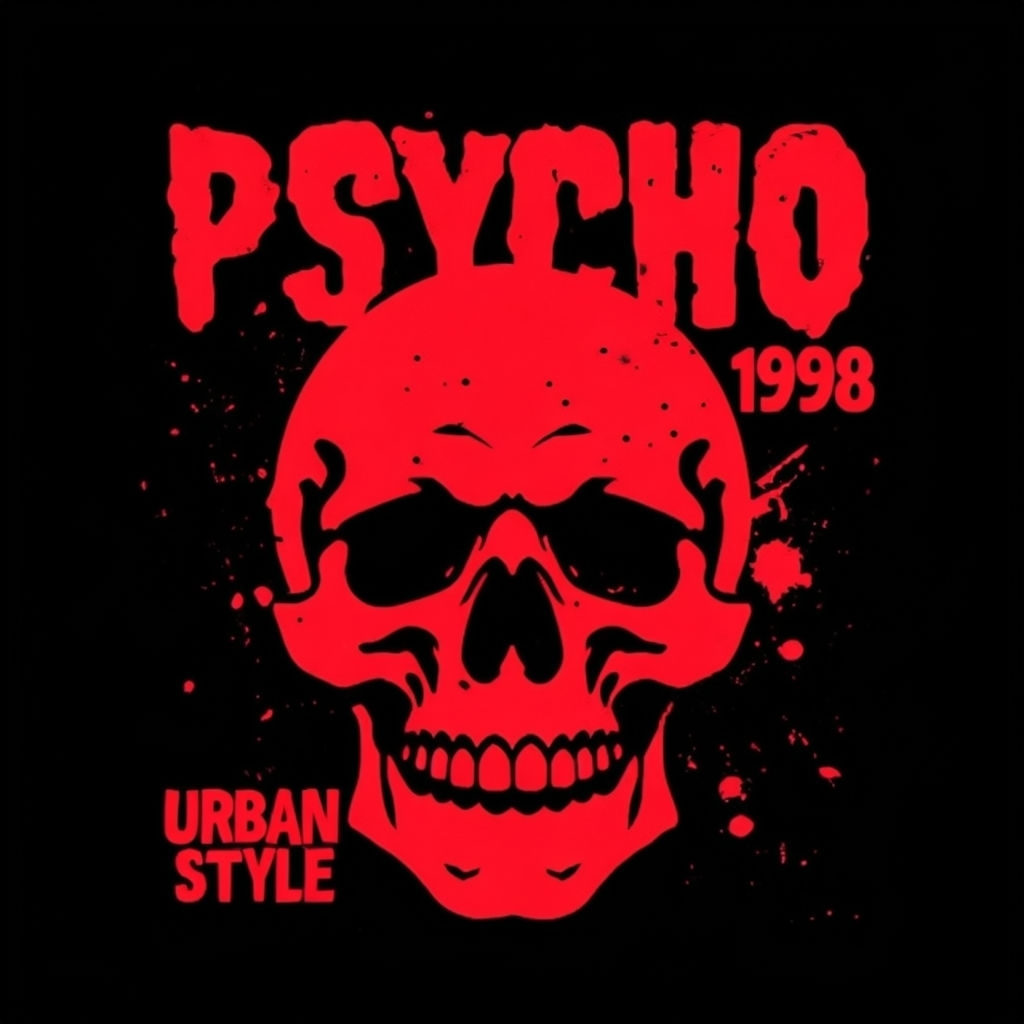 Bold Red Skull Psycho Urban Style Graphic T-Shirt