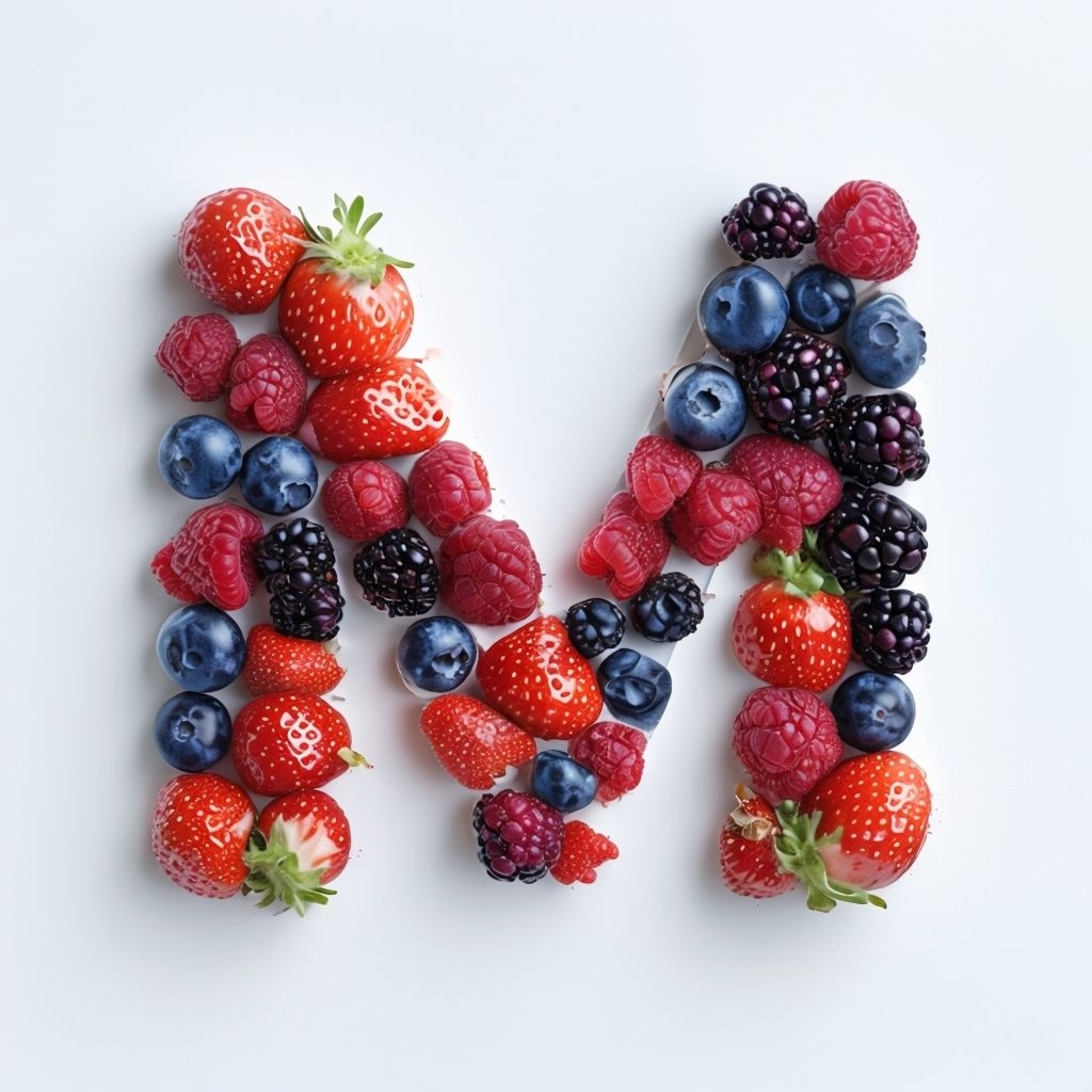 Vibrant Berry Arrangement Forming Letter M Background Sticker