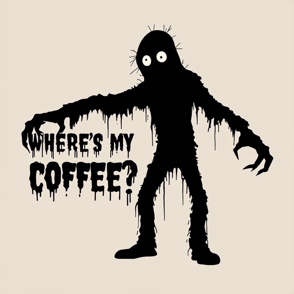 Spooky Zombie Figure with 'Where's My Coffee?' Mug Design
