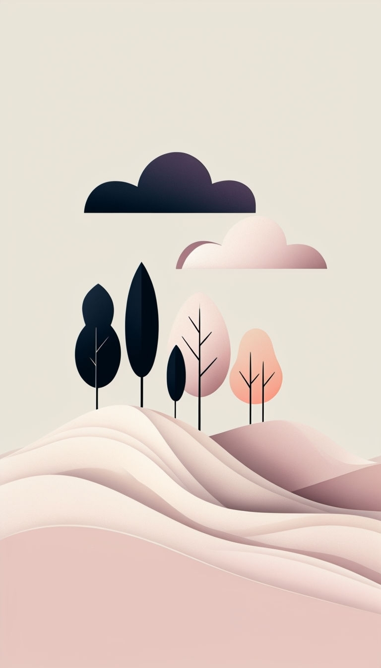 Minimalist Serene Landscape with Stylized Trees Mobile Wallpaper