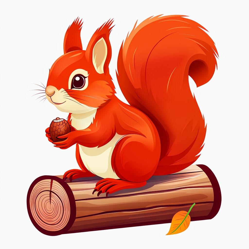 Adorable Cartoon Orange-Red Squirrel Sitting on Log Sticker