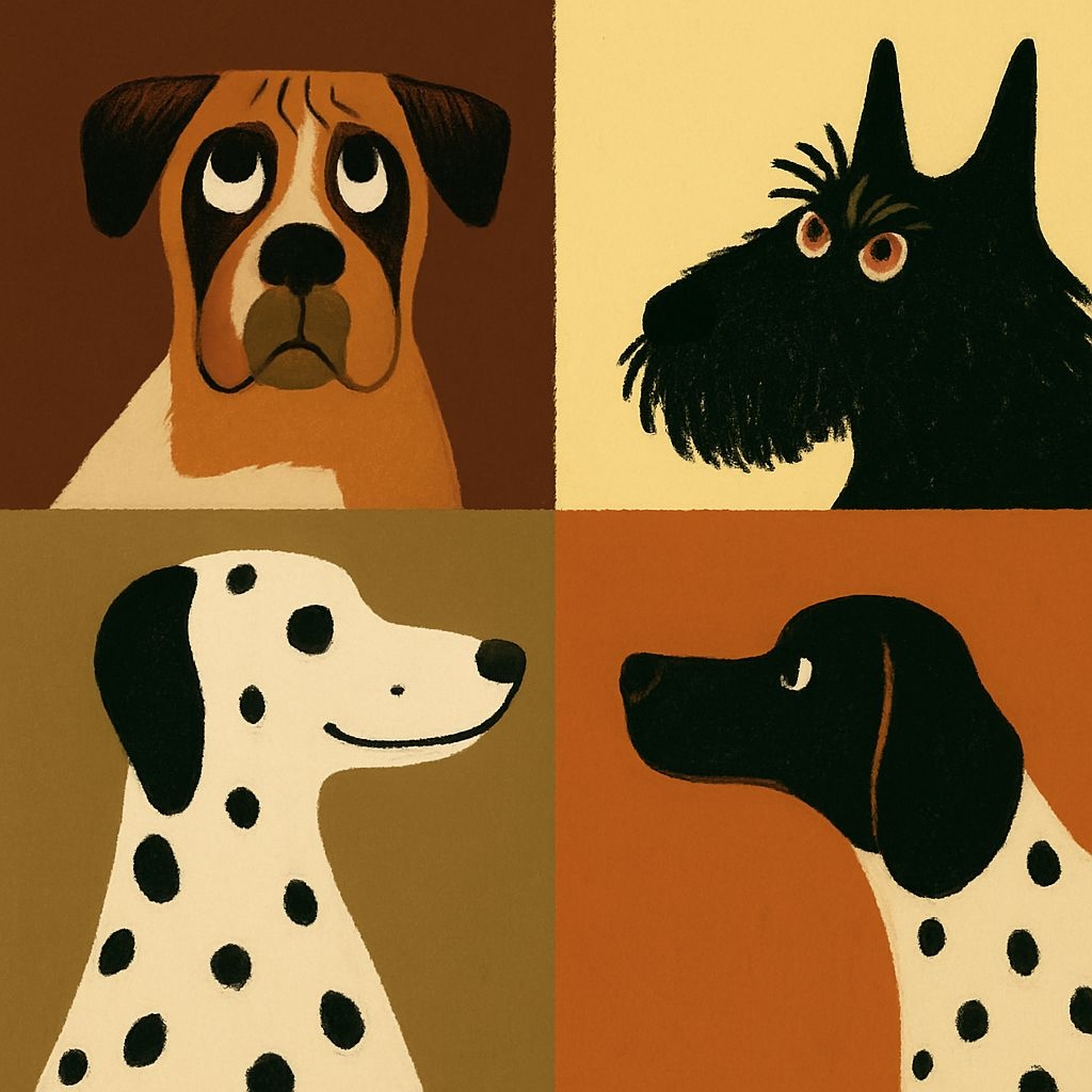 Whimsical Dog Breeds Grid Illustration for Seamless Patterns