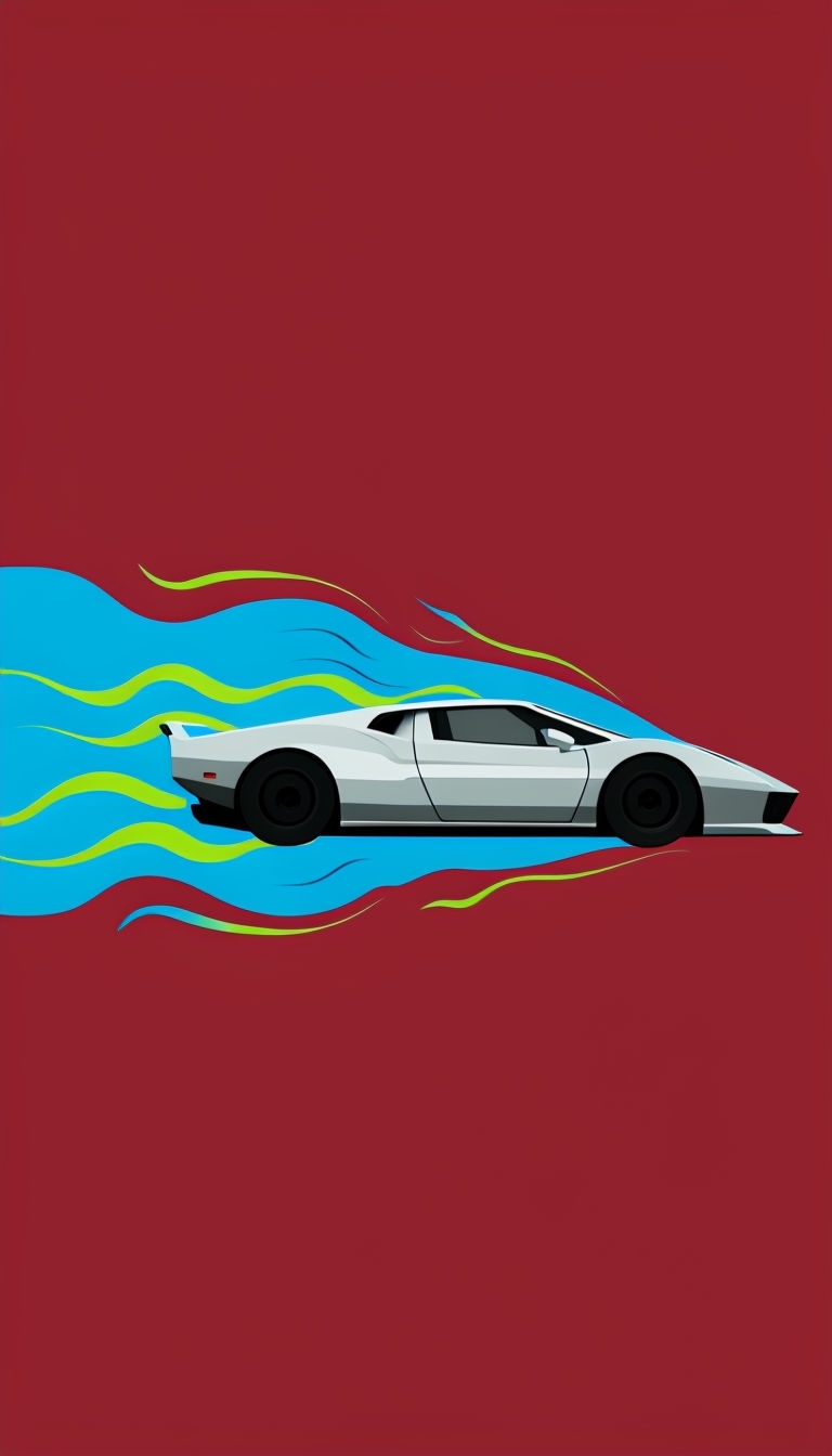 Stylized Silver Sports Car with Dynamic Speed Trails Mobile Wallpaper