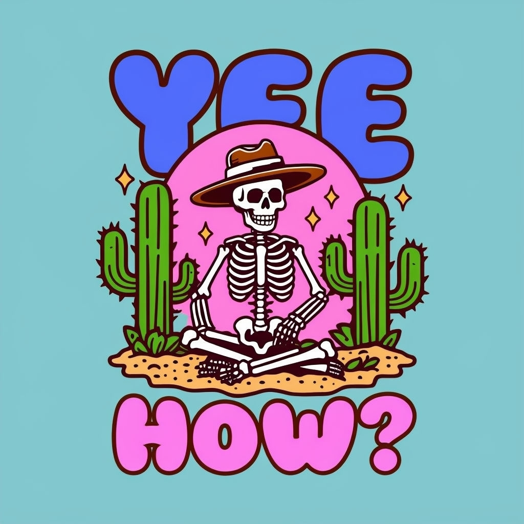 Whimsical Skeleton with Cacti and Playful Text T-Shirt